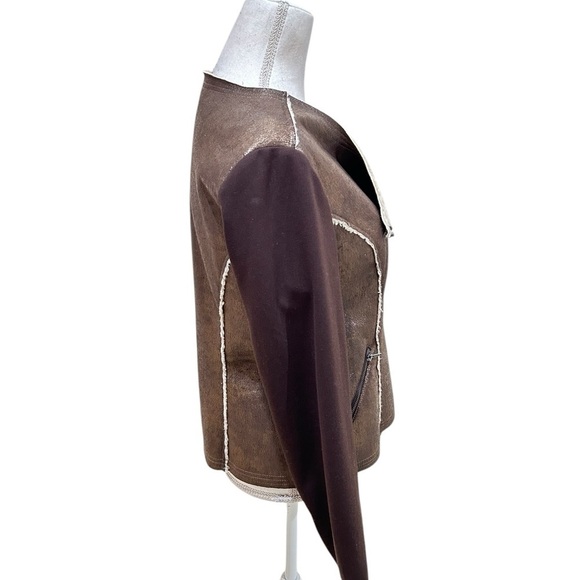 G by Giuliani metallic Brown Shearling zip up moto Jacket Ponte knit size large - Picture 10 of 13